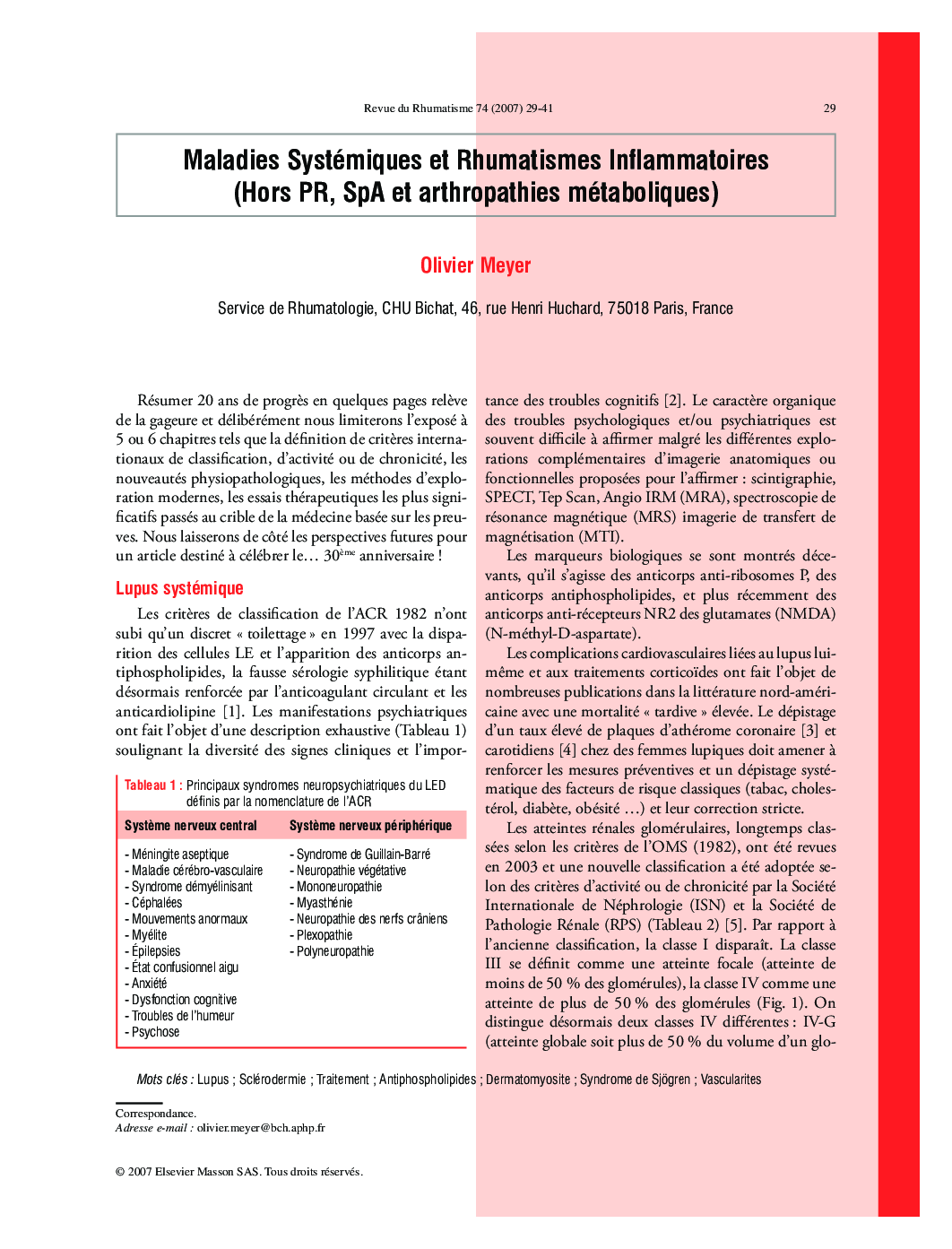 Maladies Systémiques et Rhumatismes Inflammatoires (Hors PR, SpA et arthropathies métaboliques)