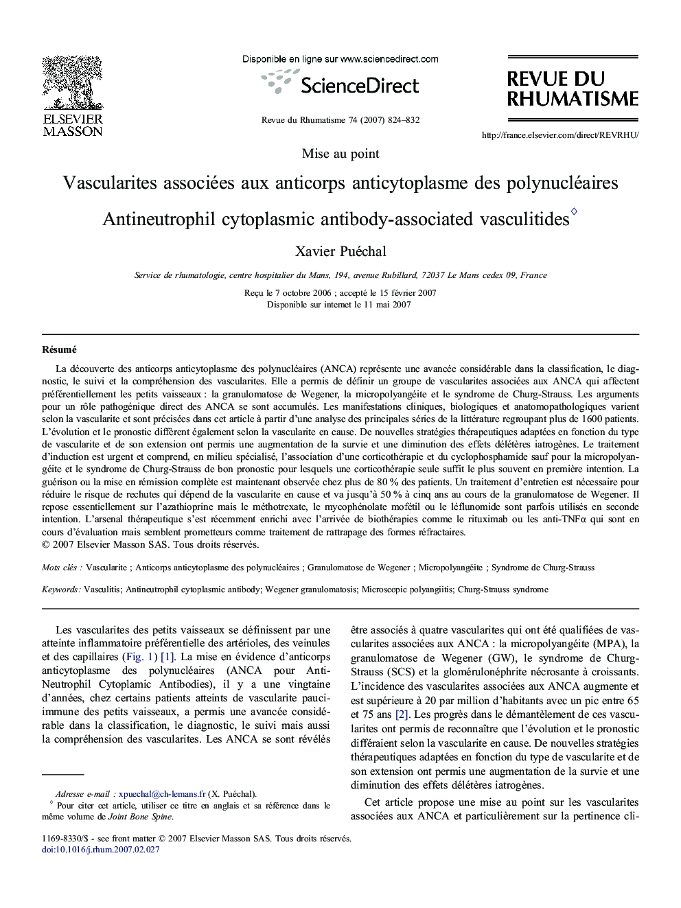 Vascularites associées auxÂ anticorps anticytoplasme desÂ polynucléaires