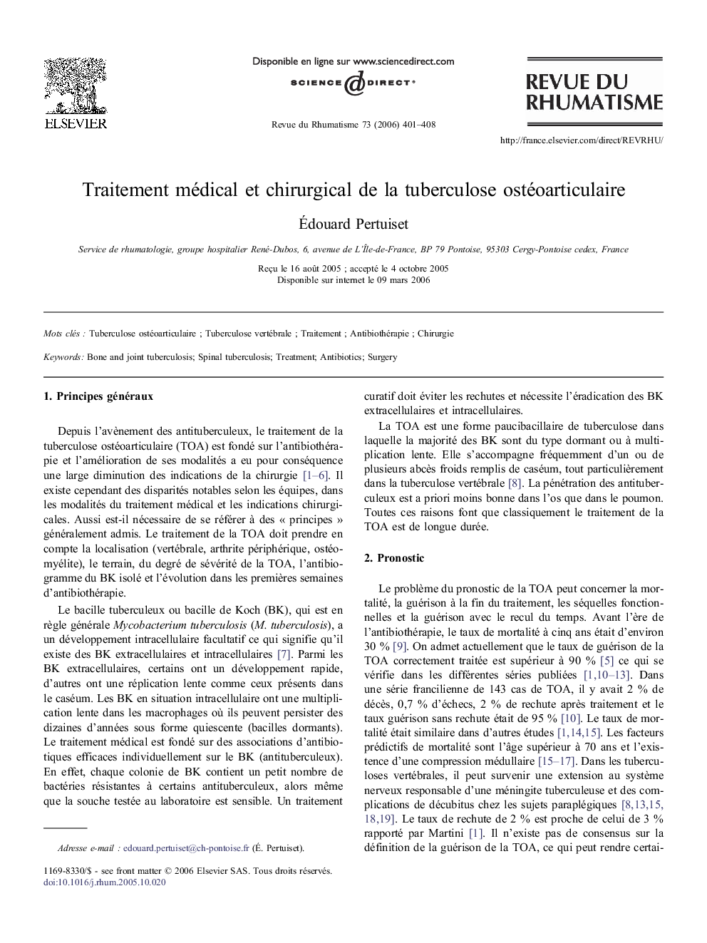 Traitement médical etÂ chirurgical deÂ laÂ tuberculose ostéoarticulaire