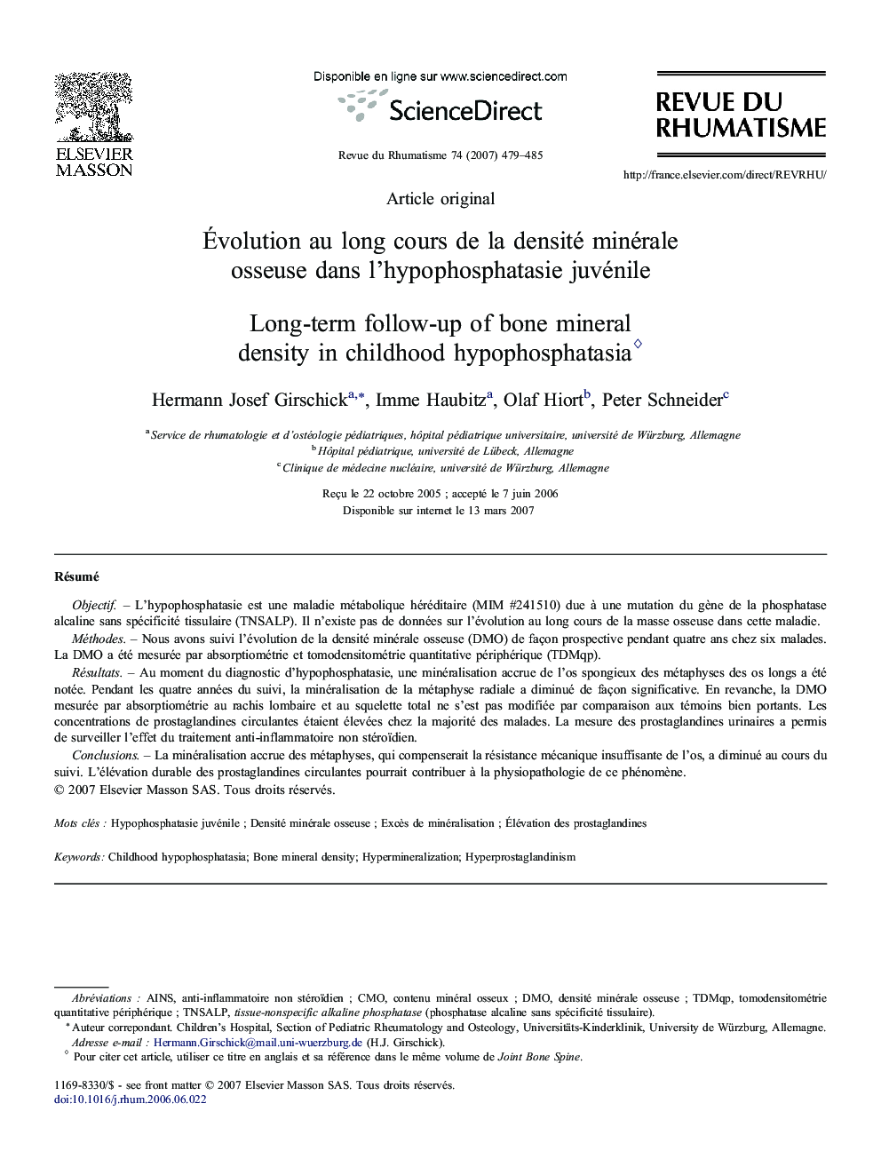 Ãvolution auÂ long cours deÂ laÂ densité minérale osseuse dansÂ l'hypophosphatasie juvénile