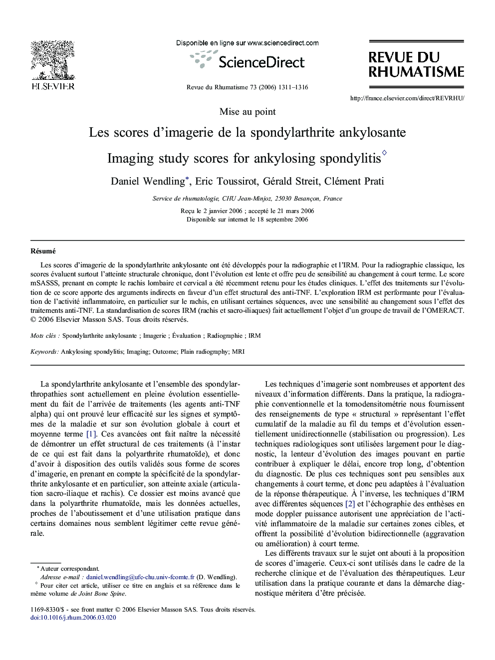 Les scores d'imagerie de la spondylarthrite ankylosante