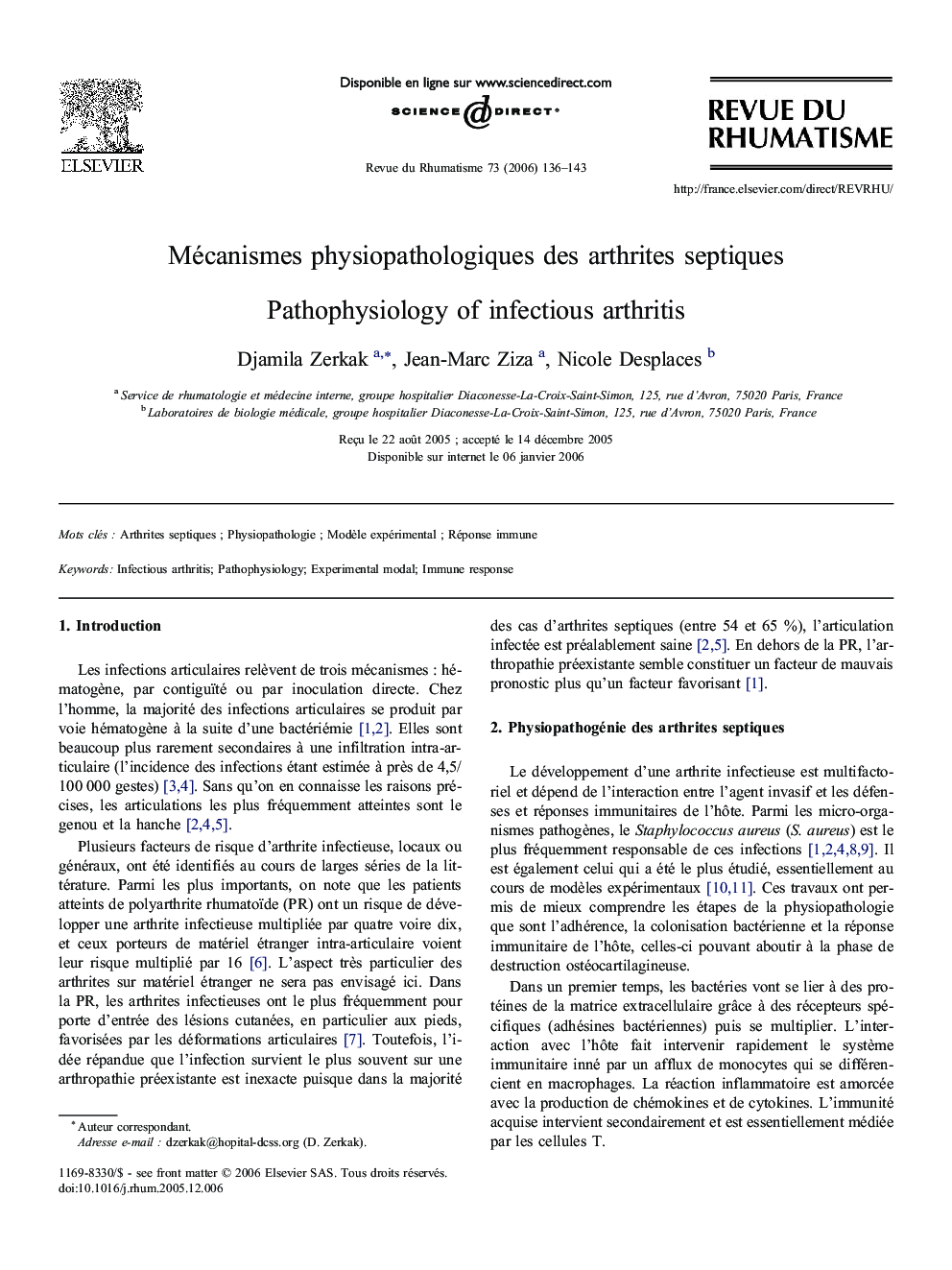 Mécanismes physiopathologiques desÂ arthrites septiques