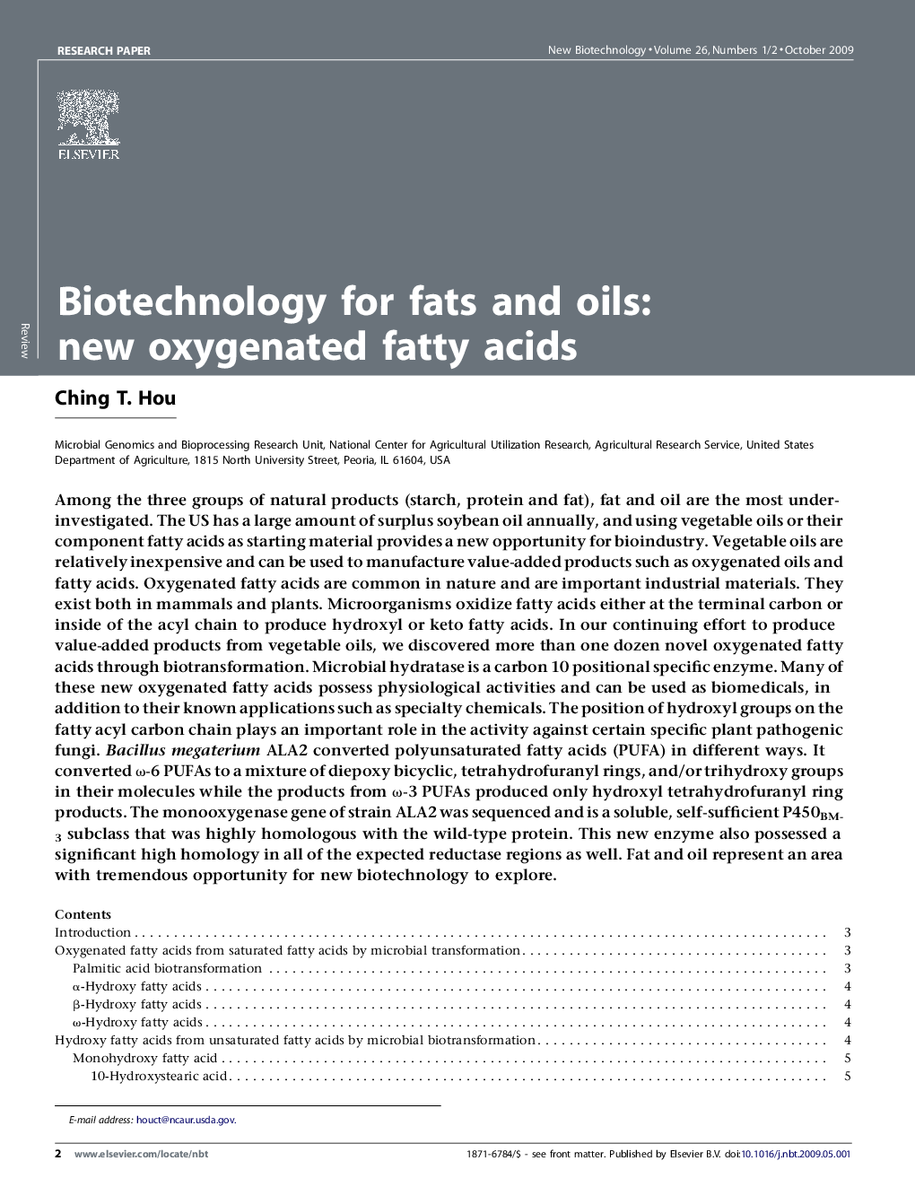 Biotechnology for fats and oils: new oxygenated fatty acids