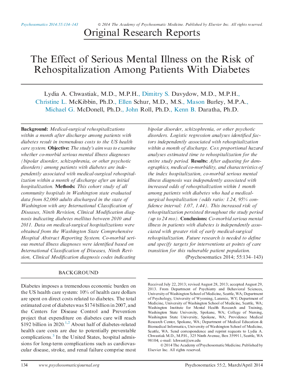 The Effect of Serious Mental Illness on the Risk of Rehospitalization Among Patients With Diabetes