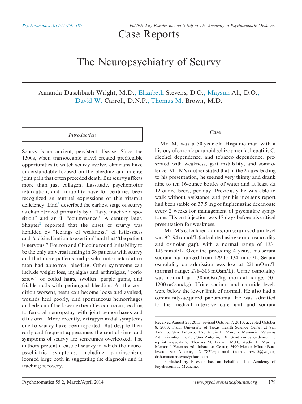 The Neuropsychiatry of Scurvy