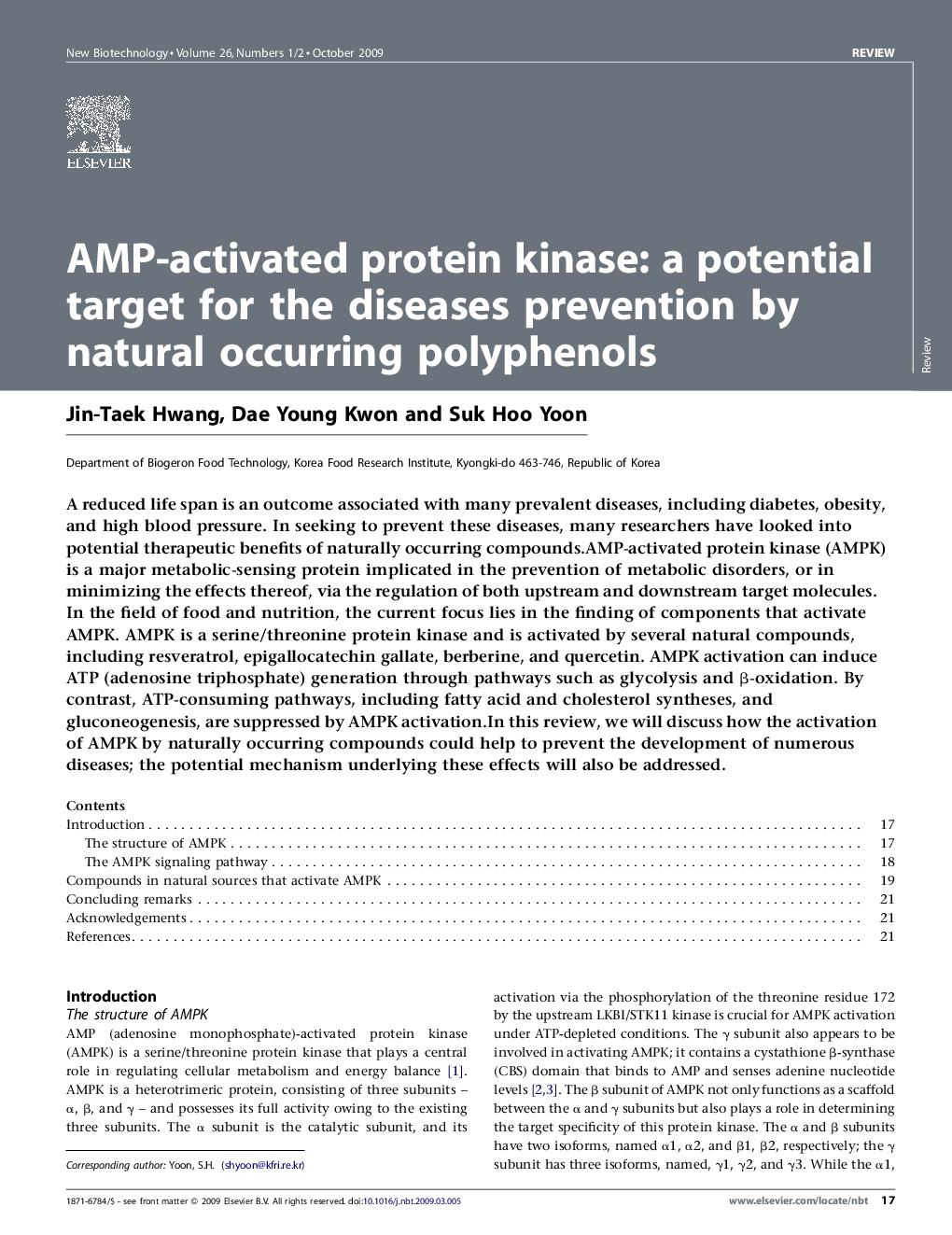 عکس صفحه اول مقاله: AMP-activated protein kinase: a potential target for the diseases prevention by natural occurring polyphenols AMP-activated protein kinase: a potential target for the diseases prevention by natural occurring polyphenols