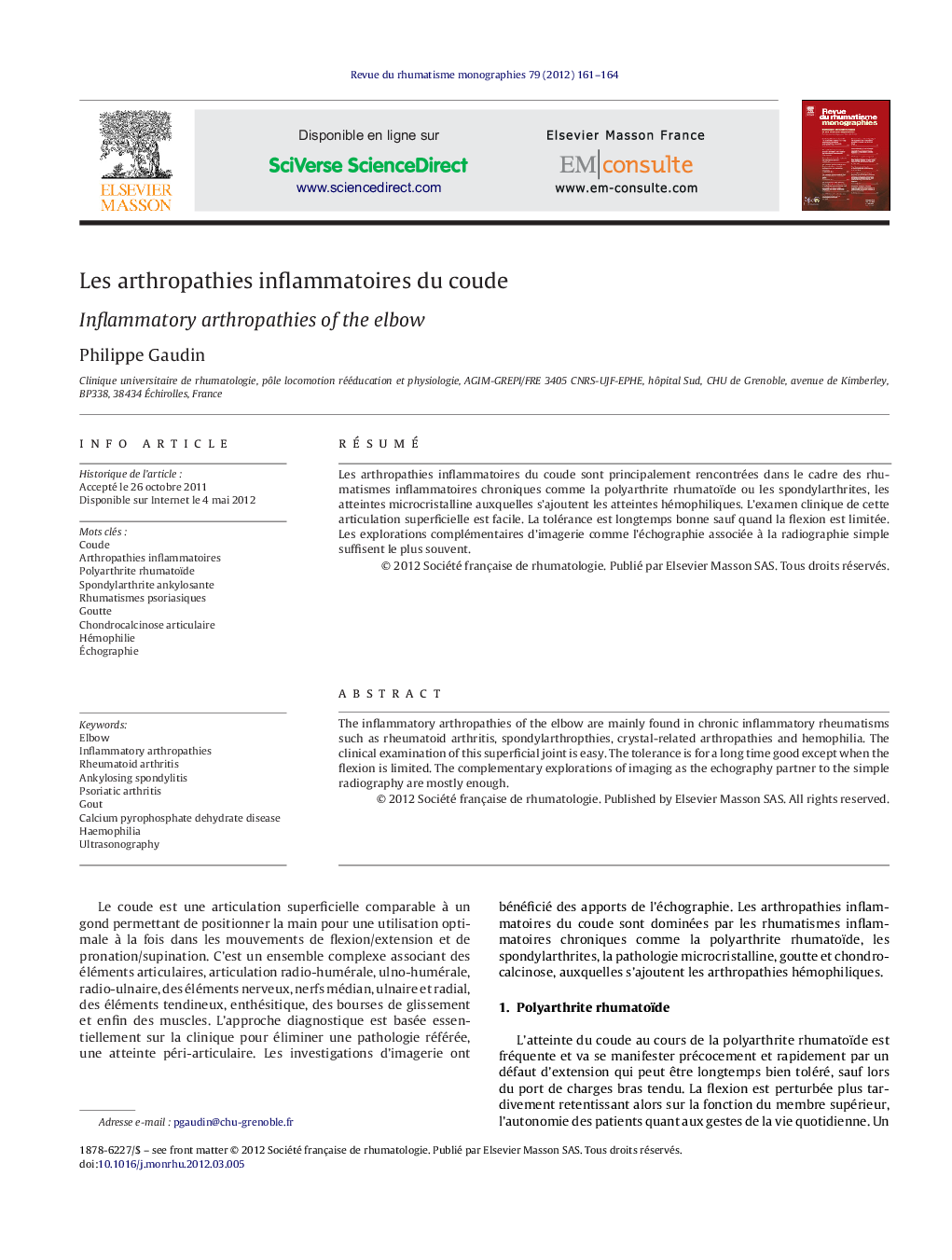 Les arthropathies inflammatoires du coude