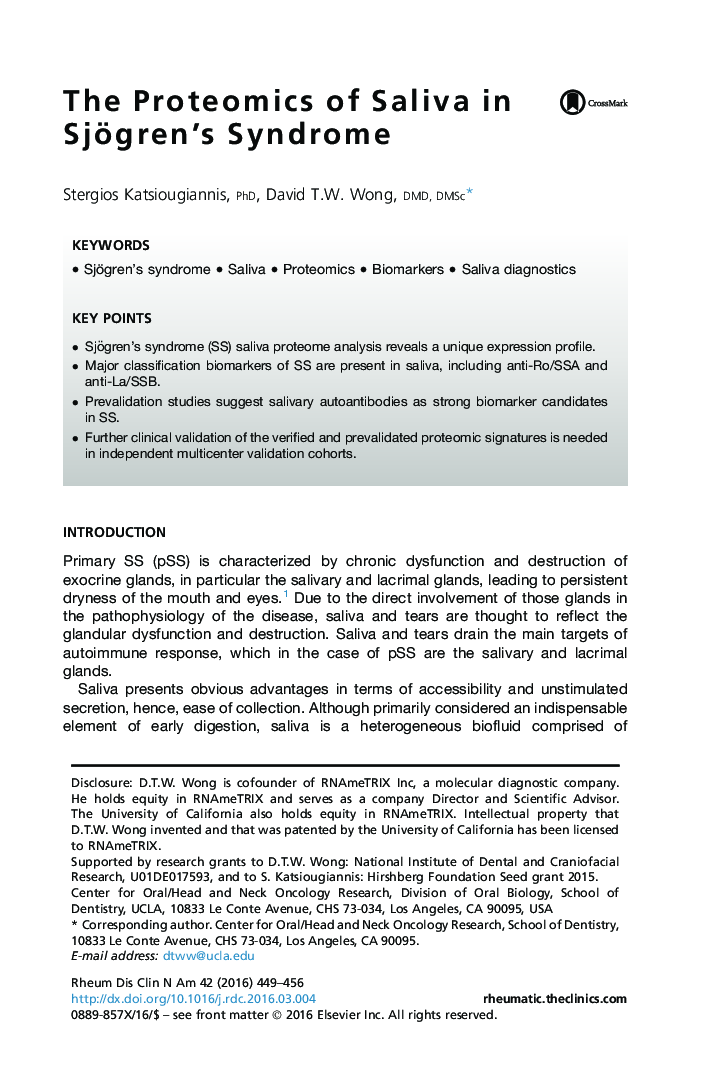 The Proteomics of Saliva in Sjögren's Syndrome