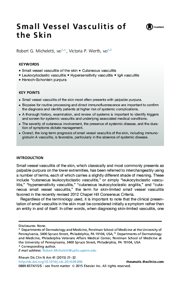 Small Vessel Vasculitis of the Skin