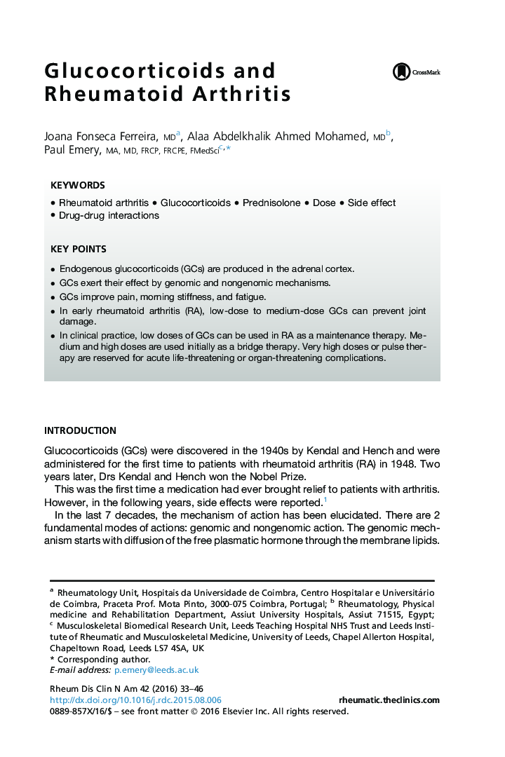 Glucocorticoids and Rheumatoid Arthritis