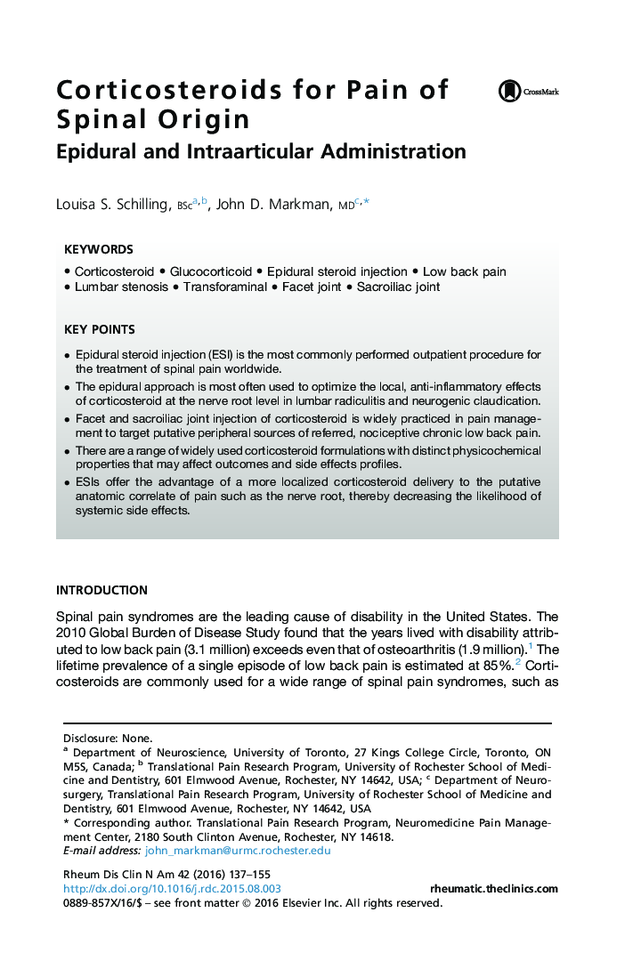 Corticosteroids for Pain of Spinal Origin