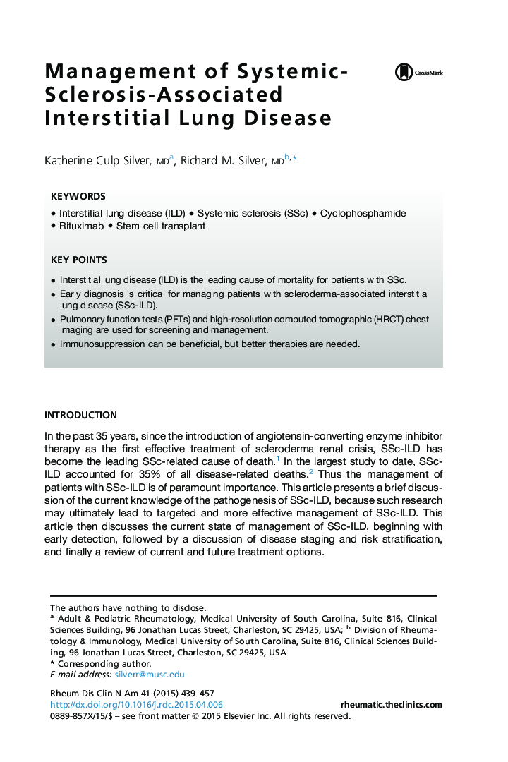 Management of Systemic-Sclerosis-Associated Interstitial Lung Disease