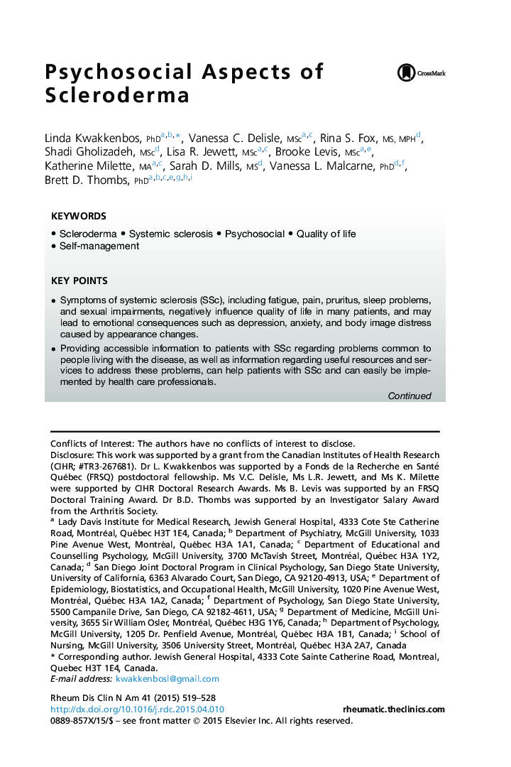 Psychosocial Aspects of Scleroderma