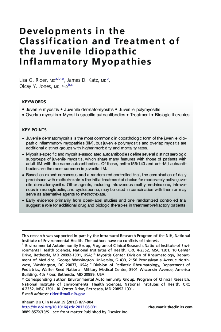 Developments in the Classification and Treatment of the Juvenile Idiopathic Inflammatory Myopathies