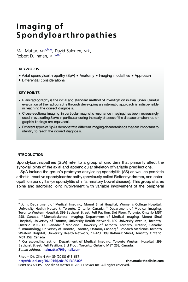 Imaging of Spondyloarthropathies