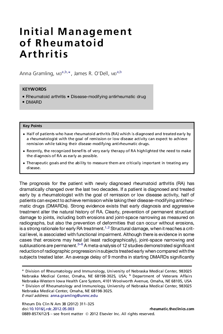 Initial Management of Rheumatoid Arthritis