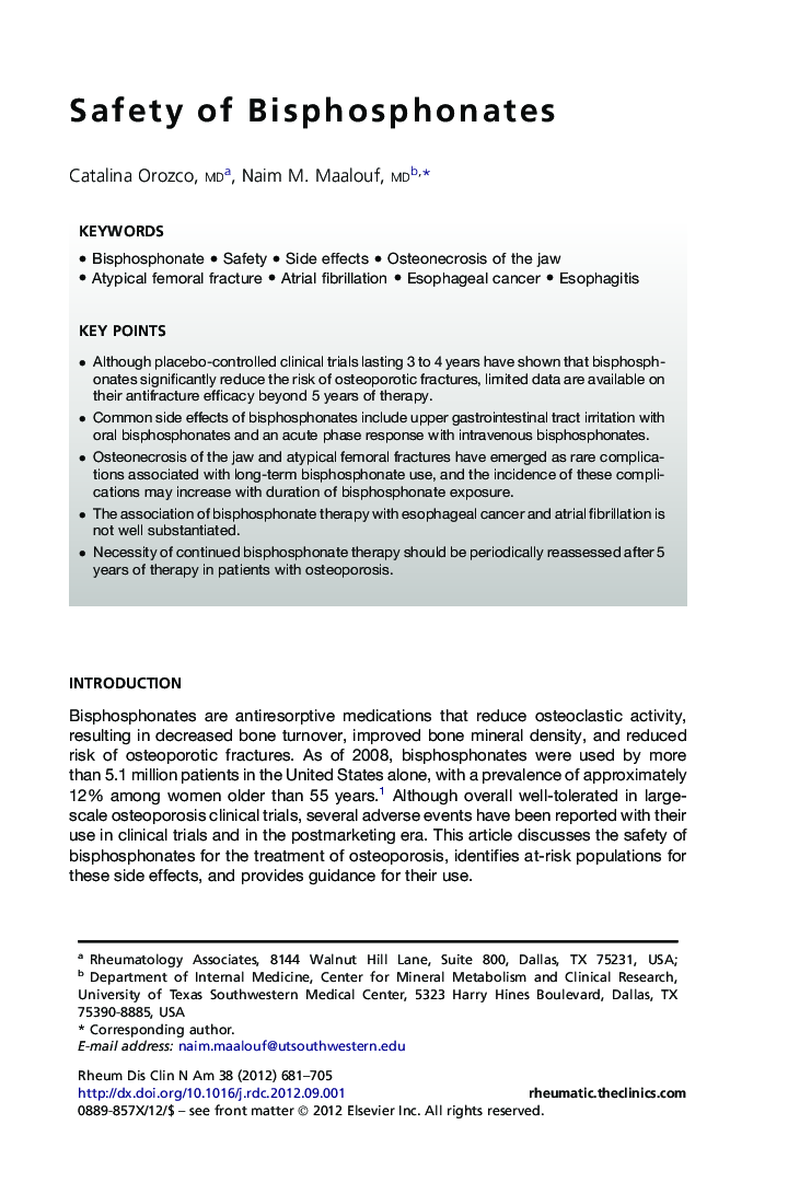 Safety of Bisphosphonates