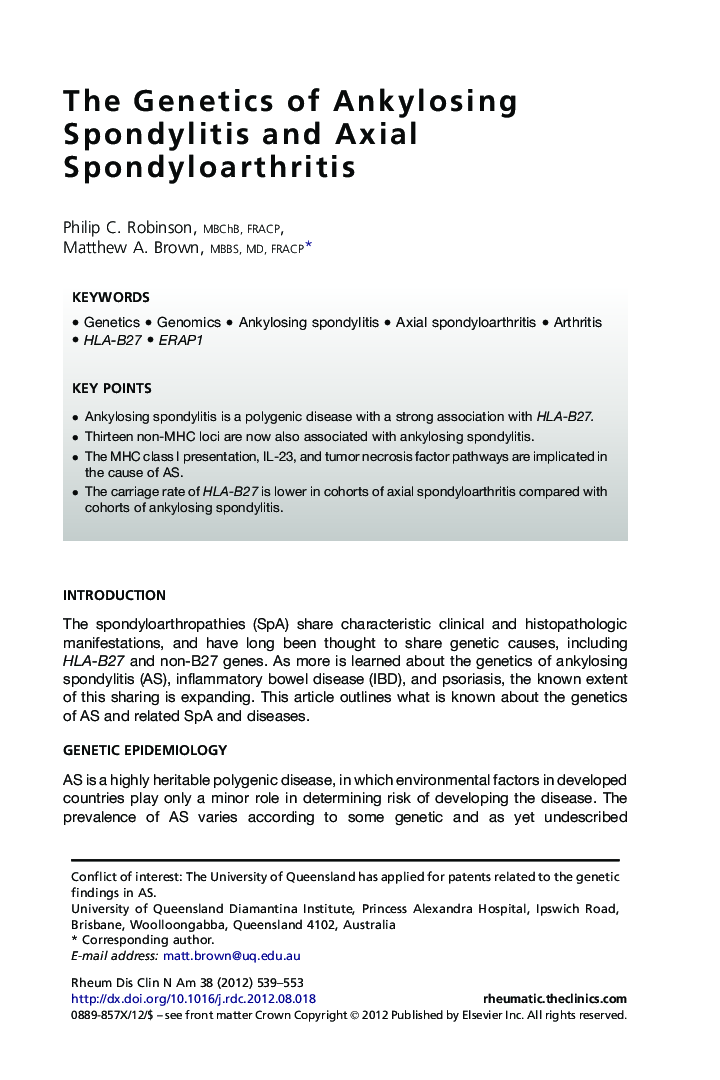 The Genetics of Ankylosing Spondylitis and Axial Spondyloarthritis