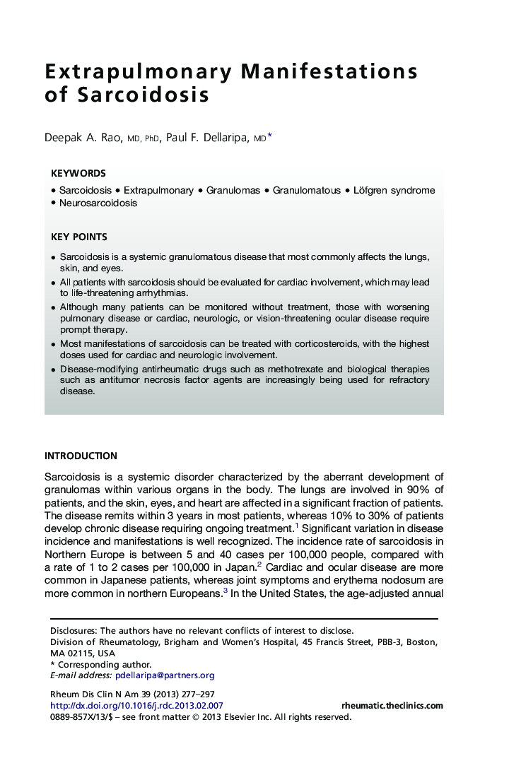 Extrapulmonary Manifestations of Sarcoidosis