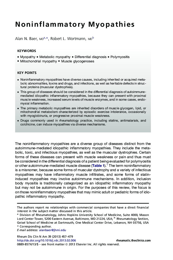 Noninflammatory Myopathies