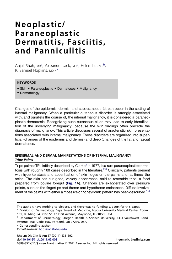 Neoplastic/Paraneoplastic Dermatitis, Fasciitis, and Panniculitis