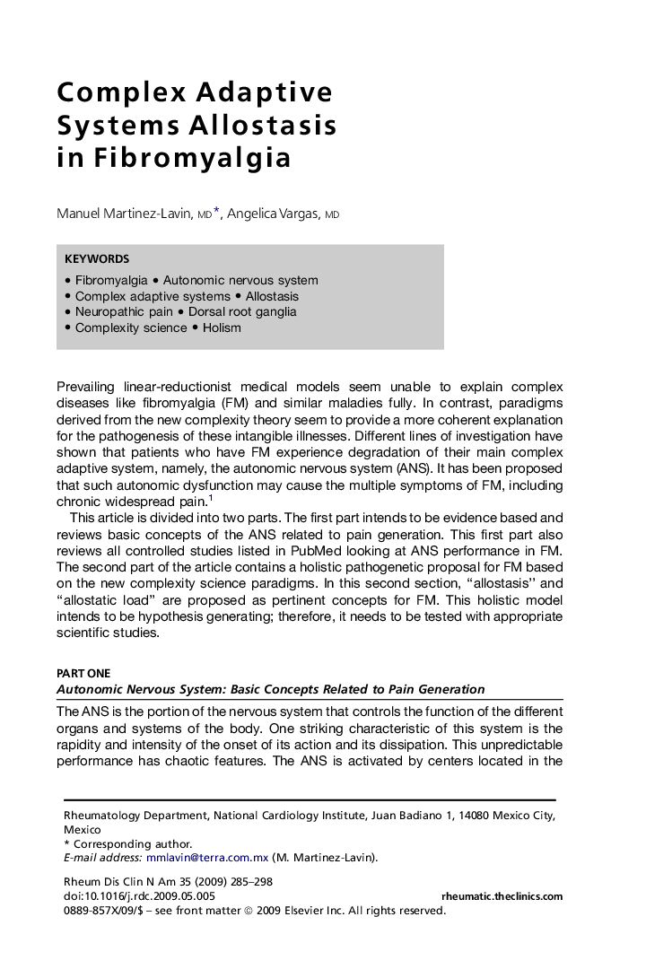 Complex Adaptive Systems Allostasis in Fibromyalgia