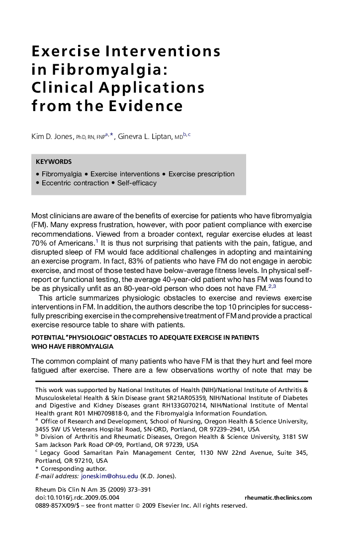 Exercise Interventions in Fibromyalgia: Clinical Applications from the Evidence