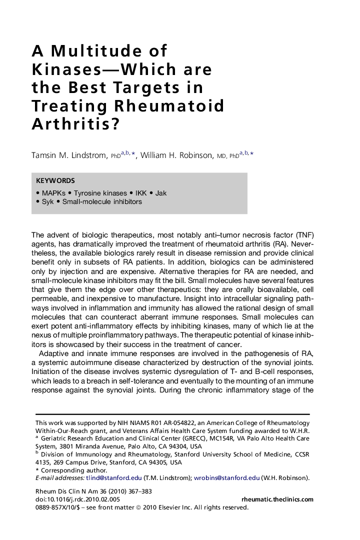 A Multitude of Kinases-Which are the Best Targets in Treating Rheumatoid Arthritis?