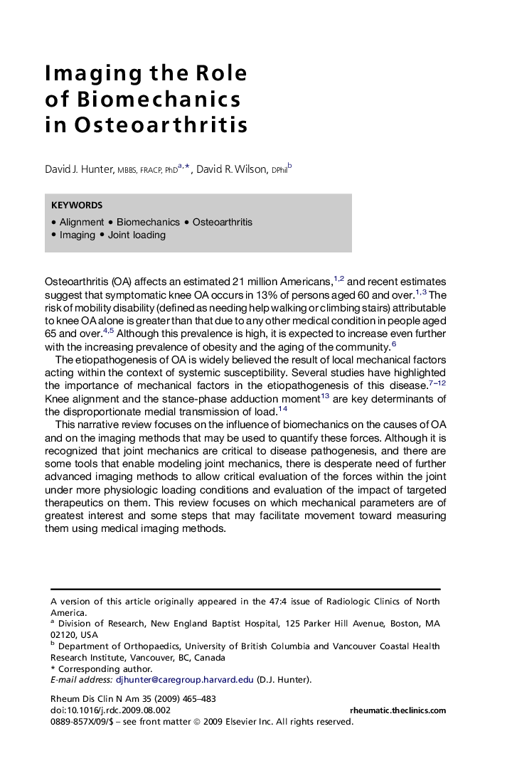 Imaging the Role of Biomechanics in Osteoarthritis