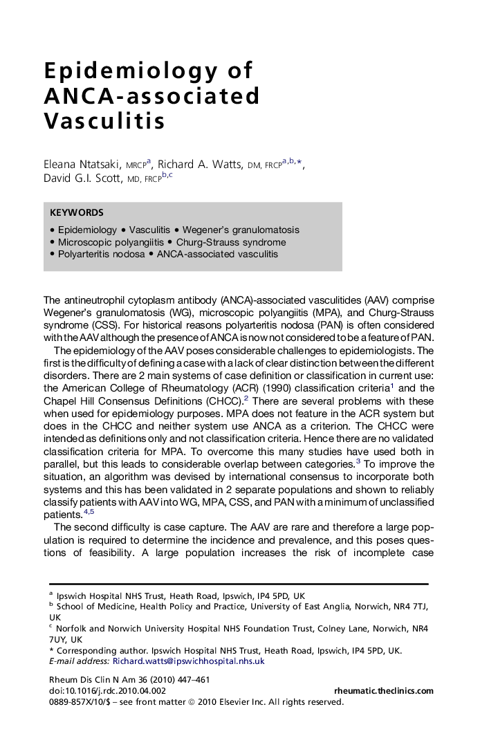 Epidemiology of ANCA-associated Vasculitis