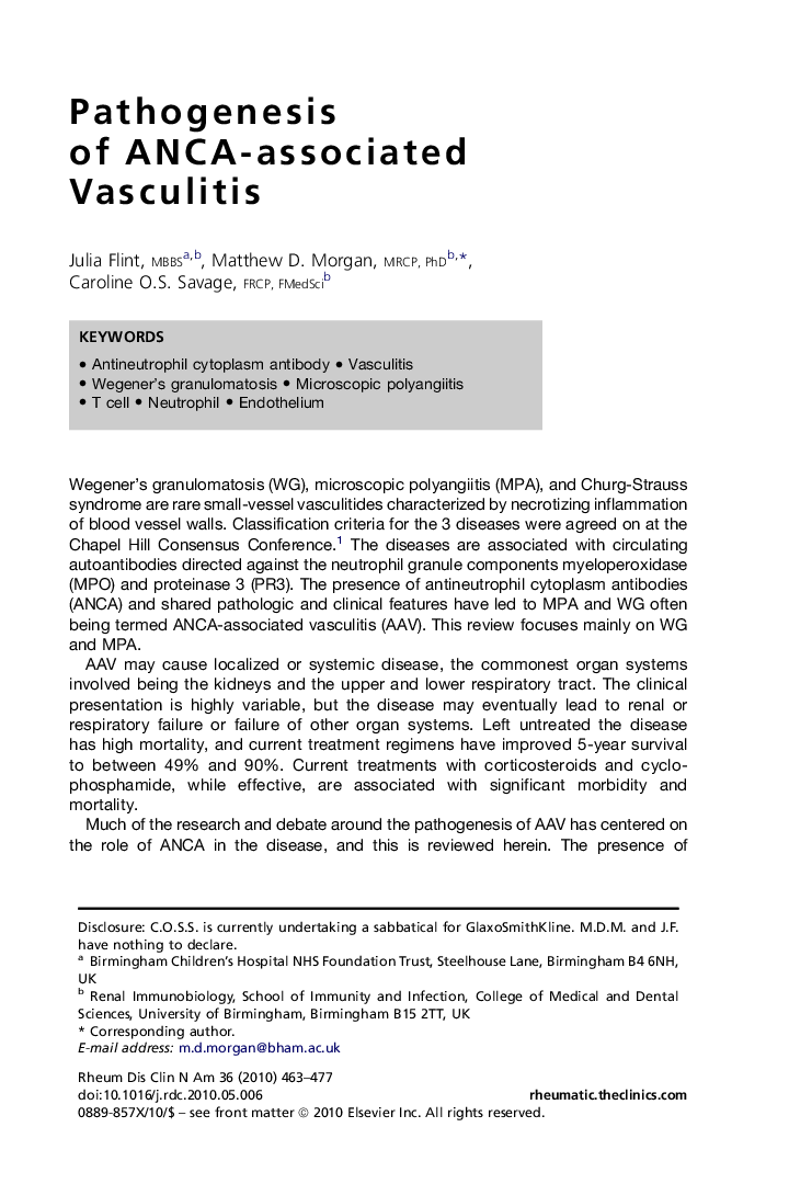 Pathogenesis of ANCA-associated Vasculitis