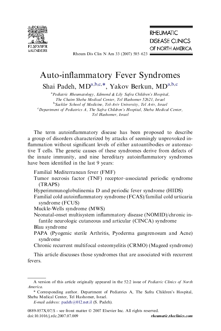 Auto-inflammatory Fever Syndromes 
