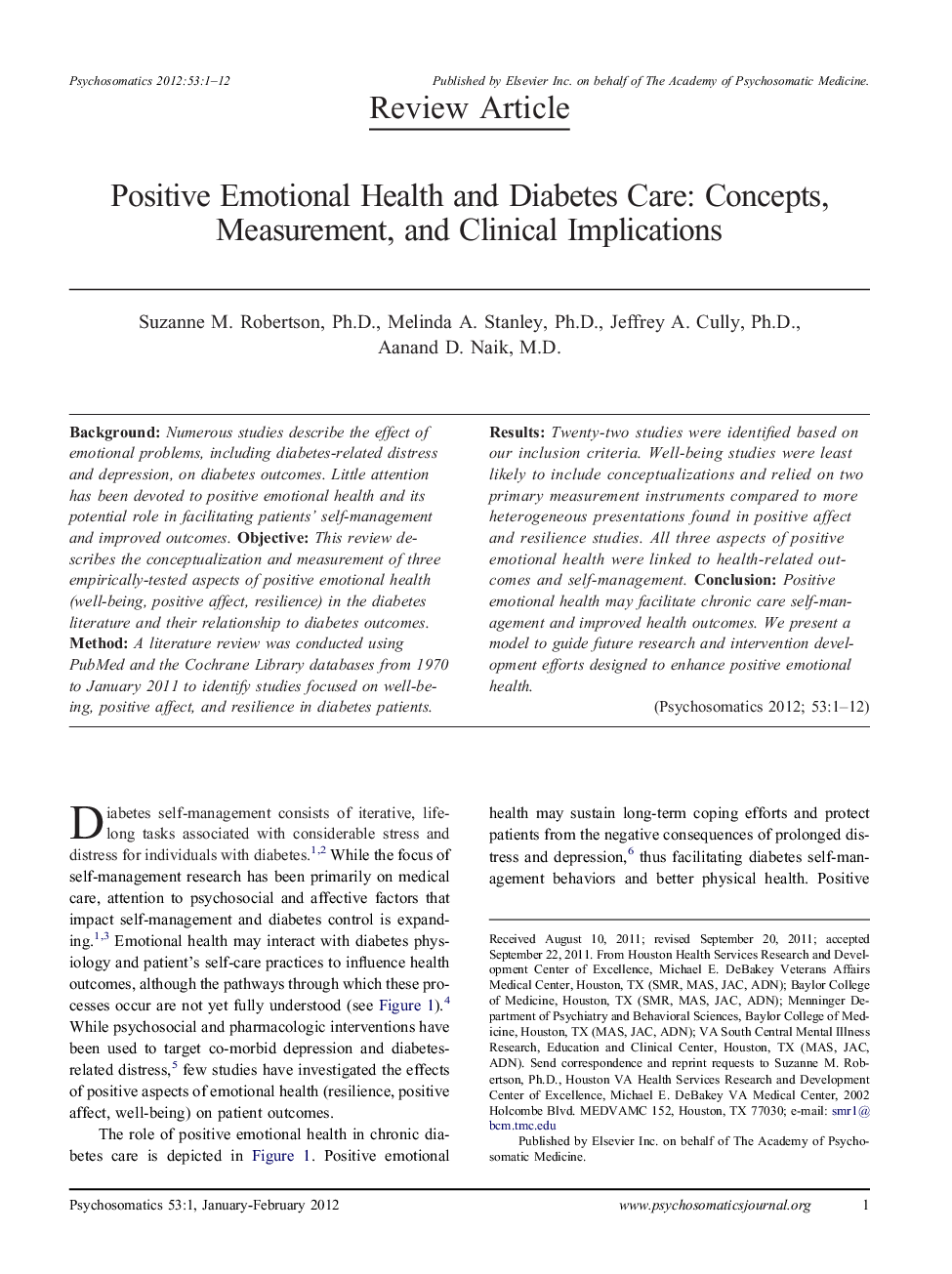 Positive Emotional Health and Diabetes Care: Concepts, Measurement, and Clinical Implications