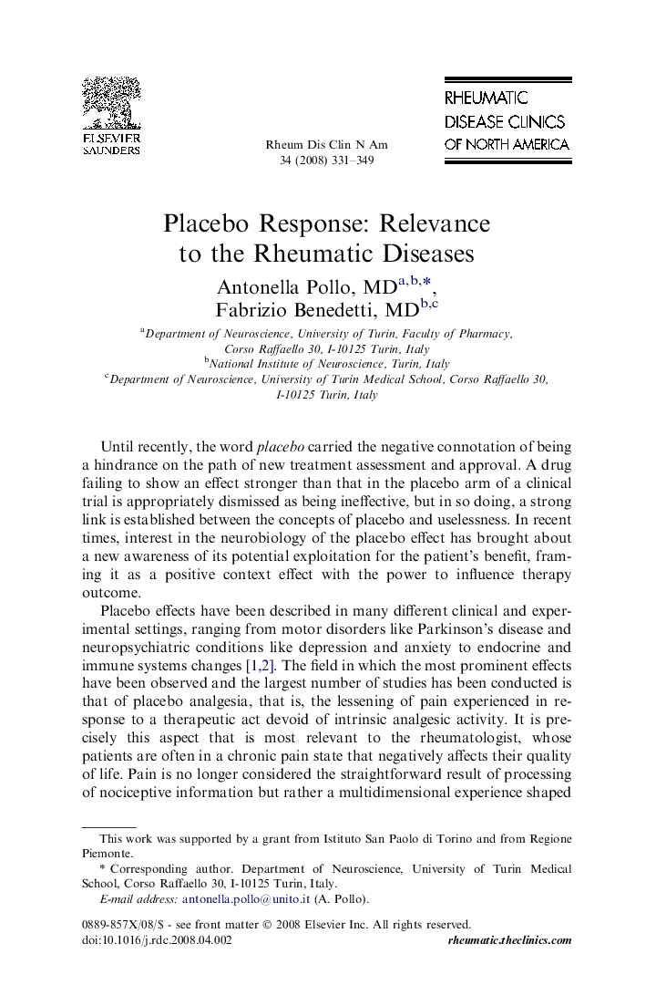 Placebo Response: Relevance to the Rheumatic Diseases 