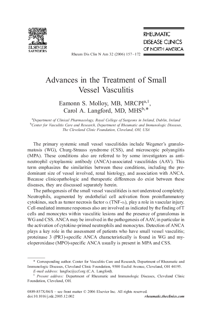 Advances in the Treatment of Small Vessel Vasculitis