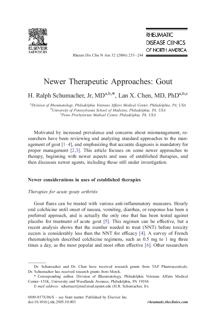 Newer Therapeutic Approaches: Gout