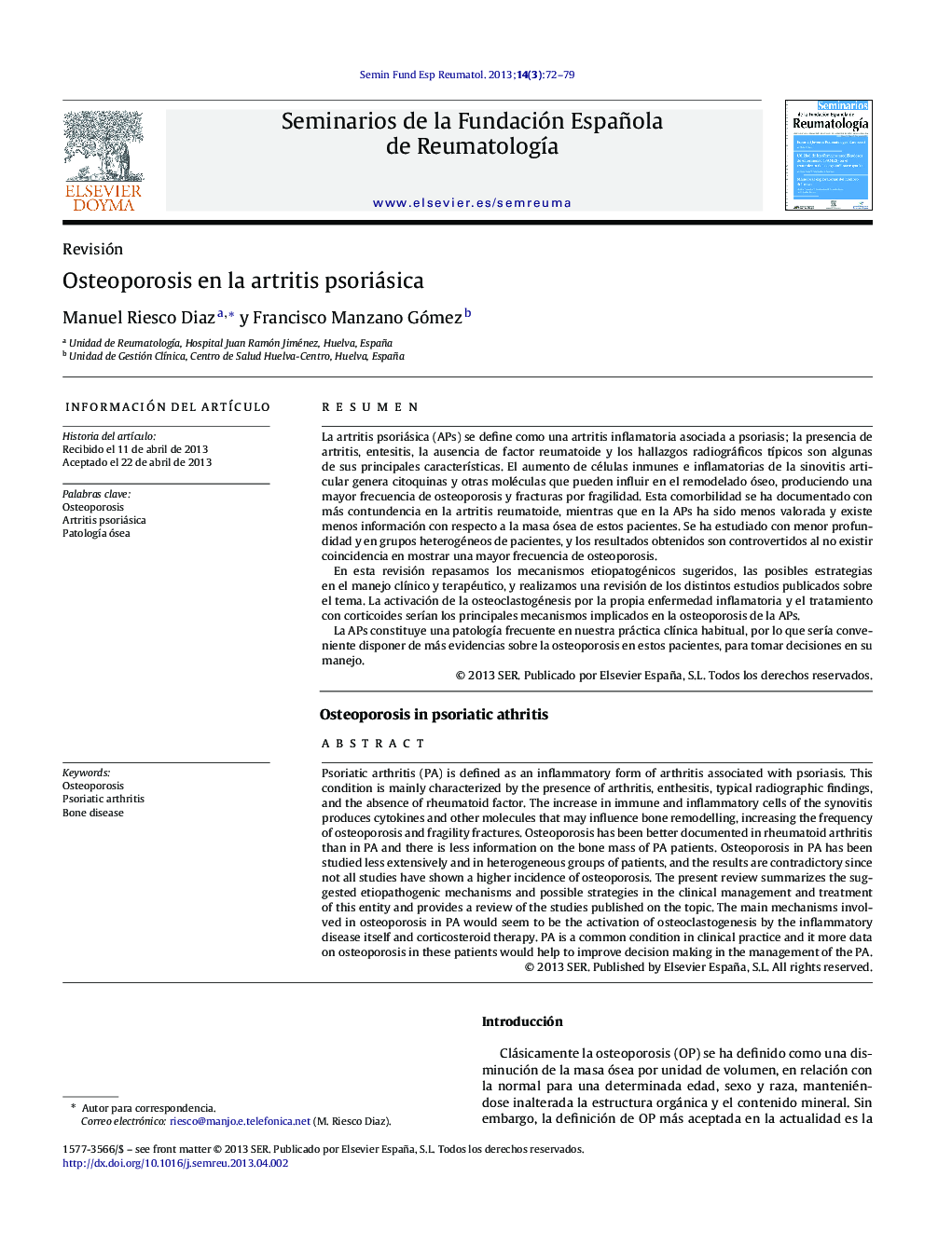 Osteoporosis en la artritis psoriásica