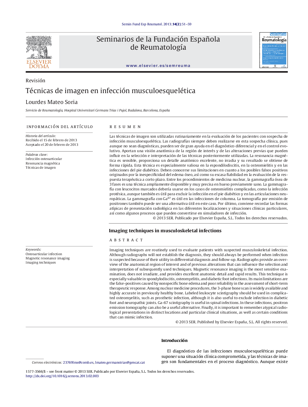 Técnicas de imagen en infección musculoesquelética