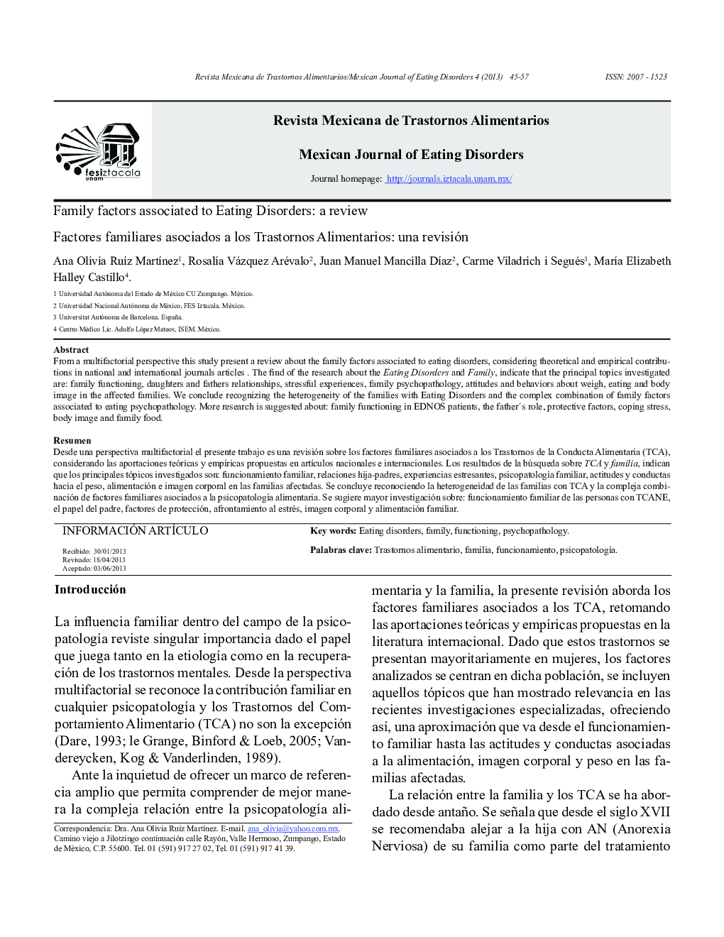 Family factors associated to Eating Disorders: a review