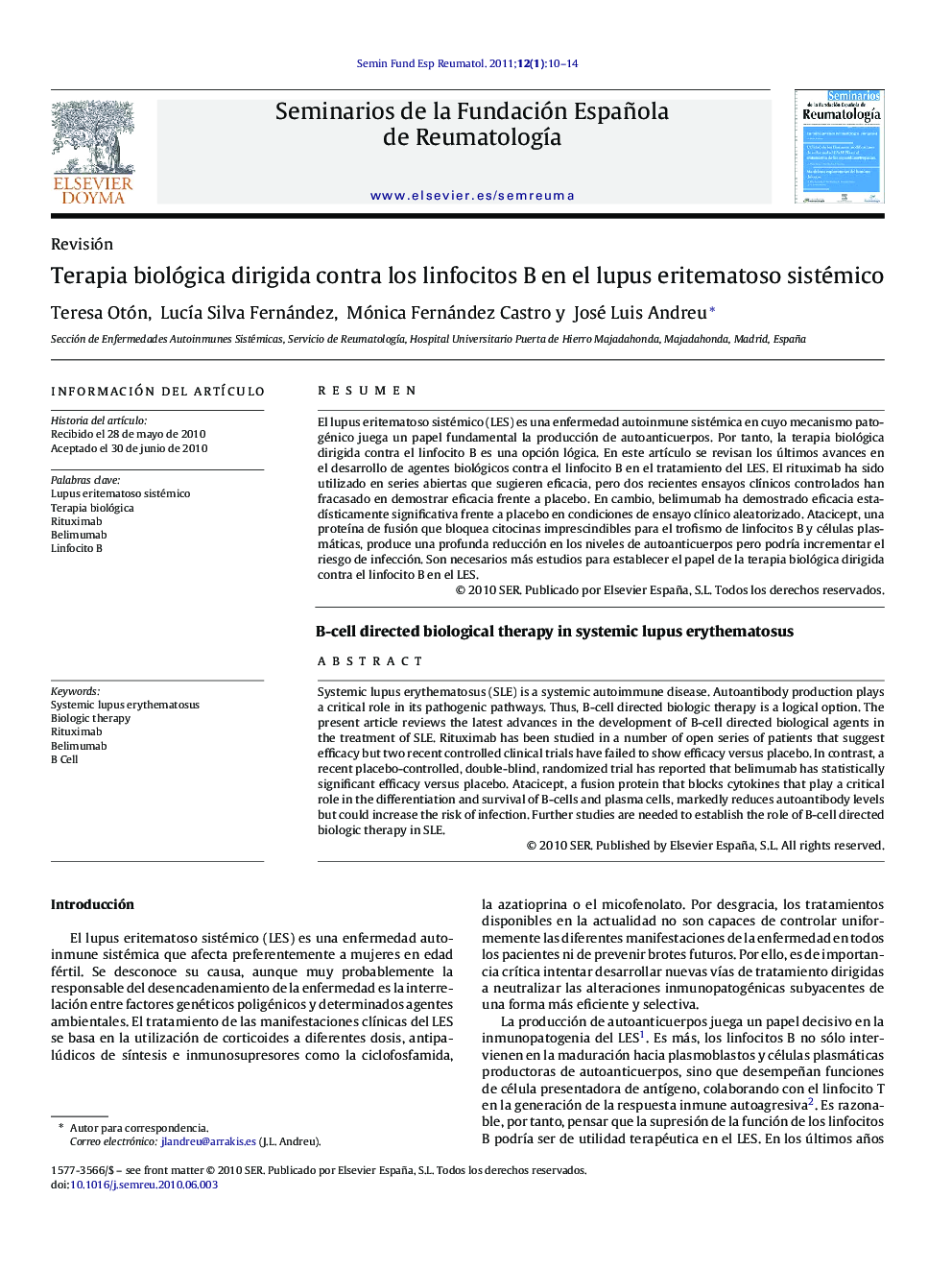 Terapia biológica dirigida contra los linfocitos B en el lupus eritematoso sistémico