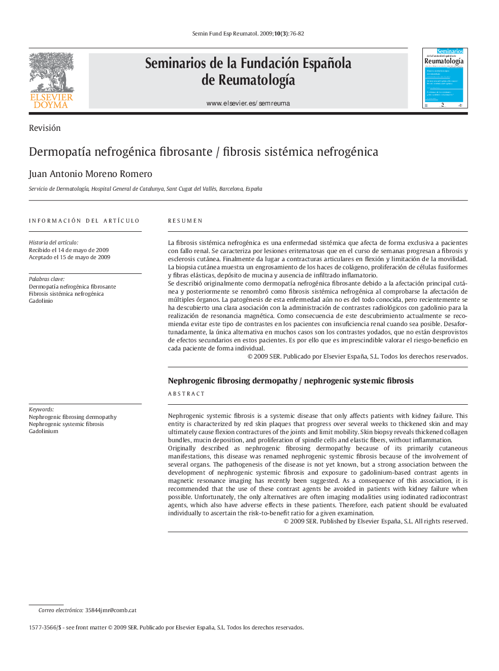 DermopatÃ­a nefrogénica fibrosante / fibrosis sistémica nefrogénica