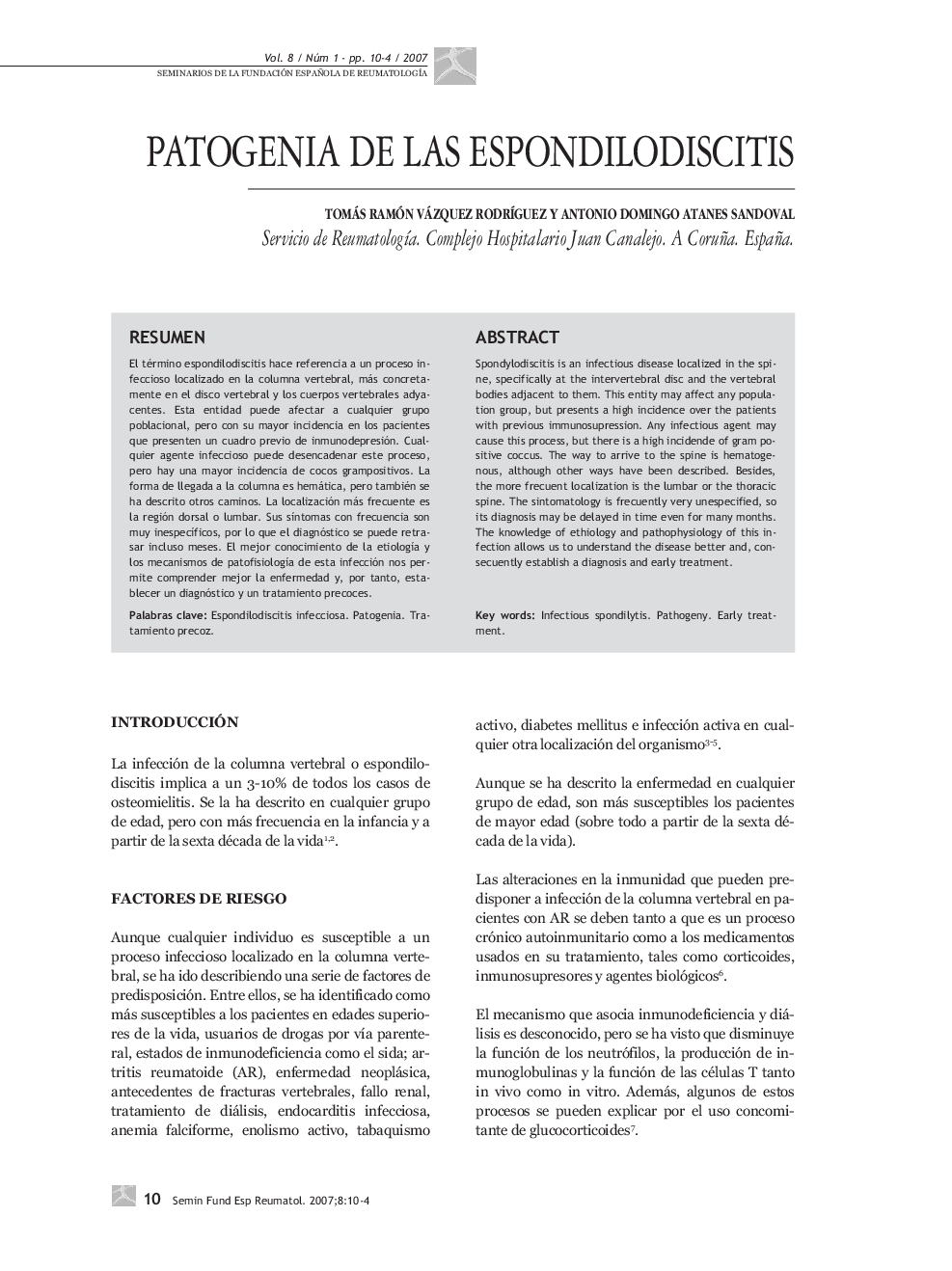 Patogenia de las espondilodiscitis