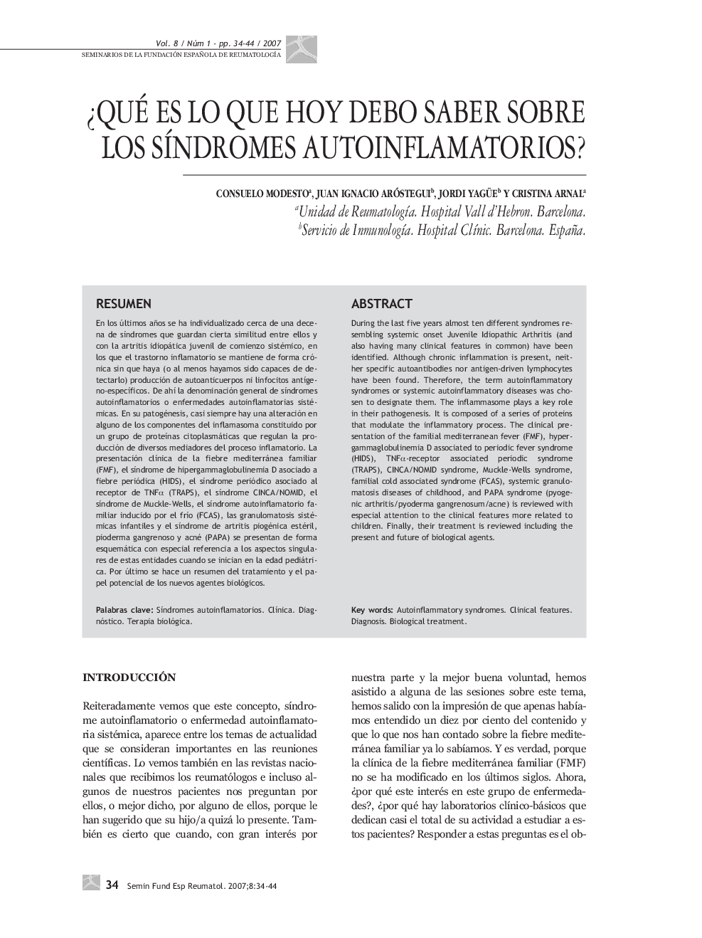 Â¿Qué es lo que hoy debo saber sobre los sÃ­ndromes autoinflamatorios?