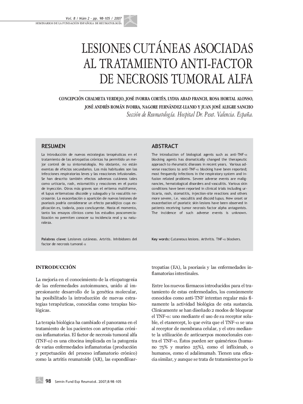 Lesiones cutáneas asociadas al tratamiento anti-factor de necrosis tumoral alfa
