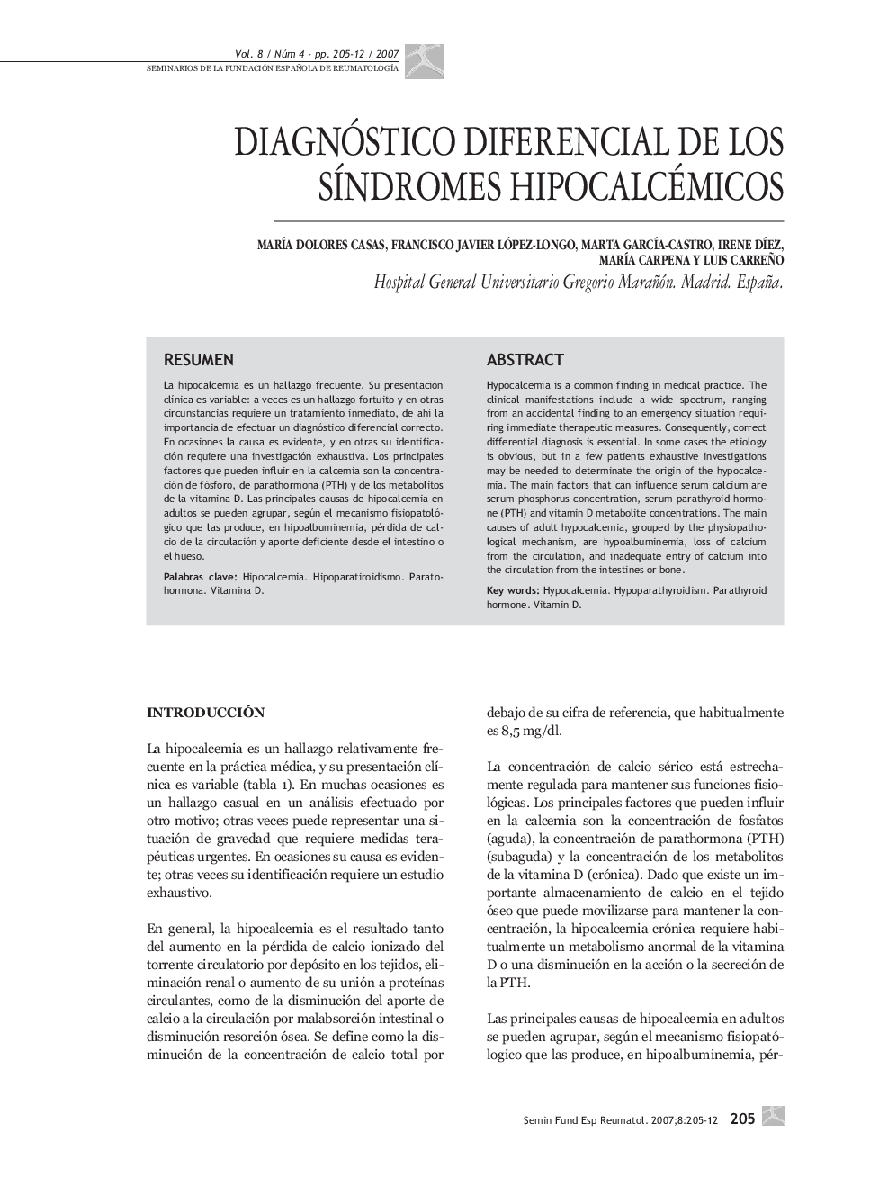 Diagnóstico diferencial de los sÃ­ndromes hipocalcémicos