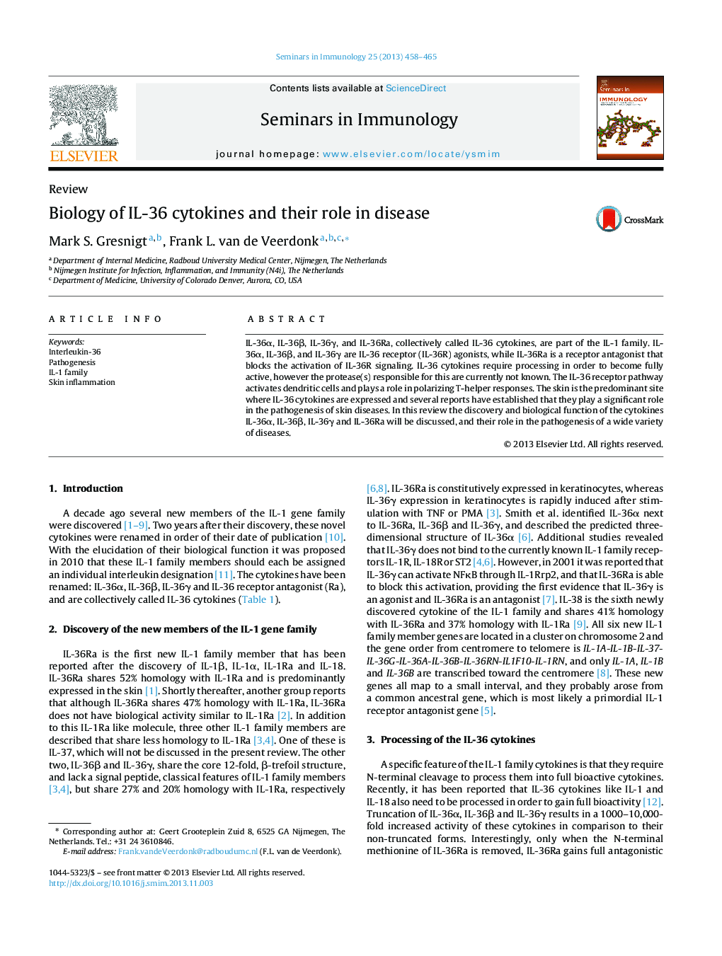 Biology of IL-36 cytokines and their role in disease