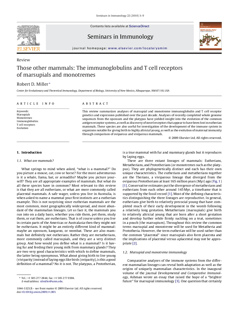 Those other mammals: The immunoglobulins and T cell receptors of marsupials and monotremes