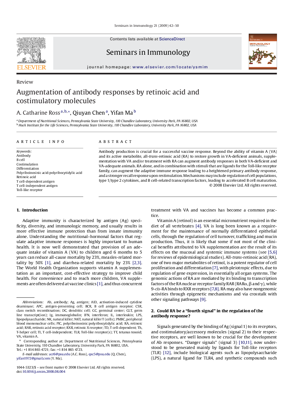 Augmentation of antibody responses by retinoic acid and costimulatory molecules