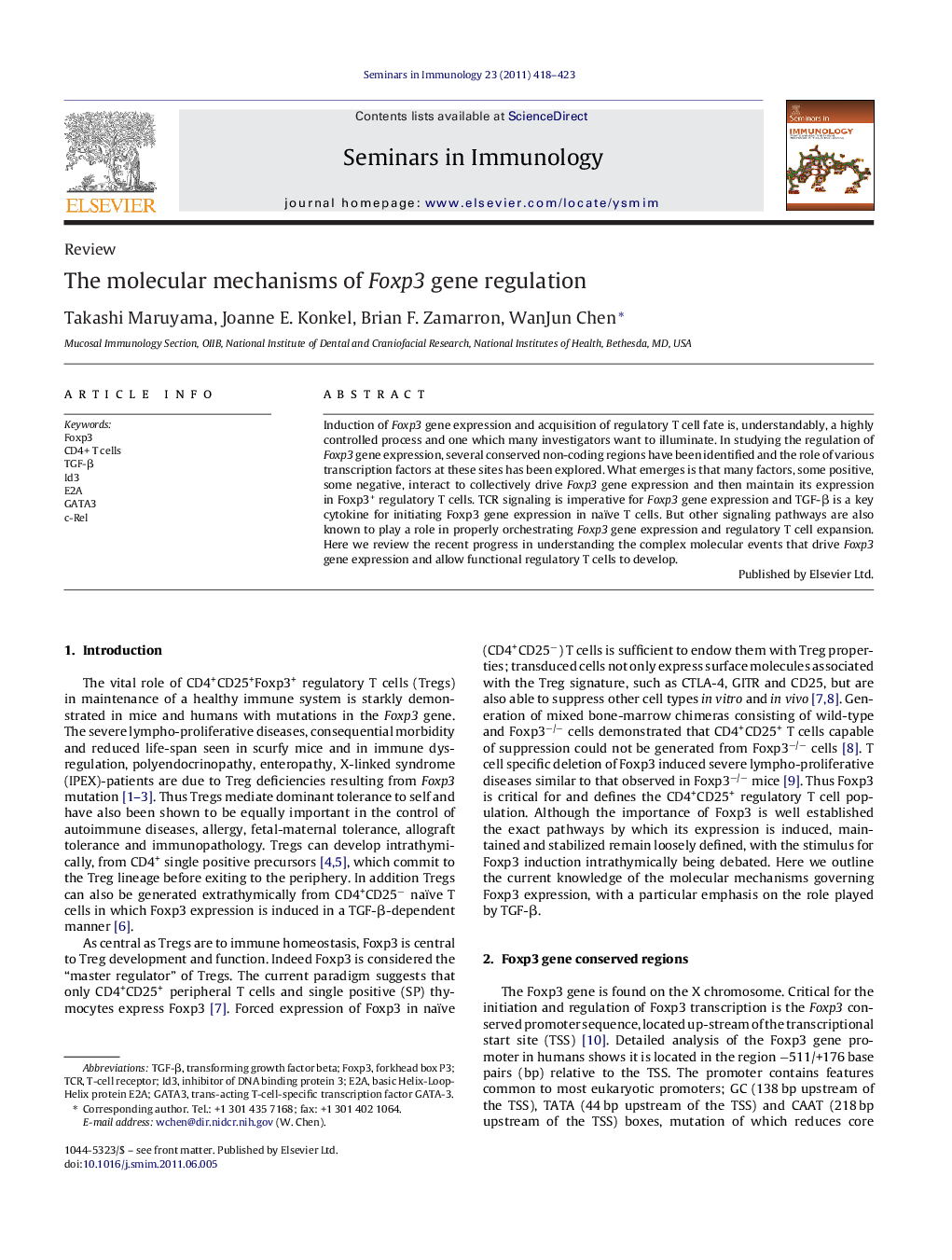 The molecular mechanisms of Foxp3 gene regulation