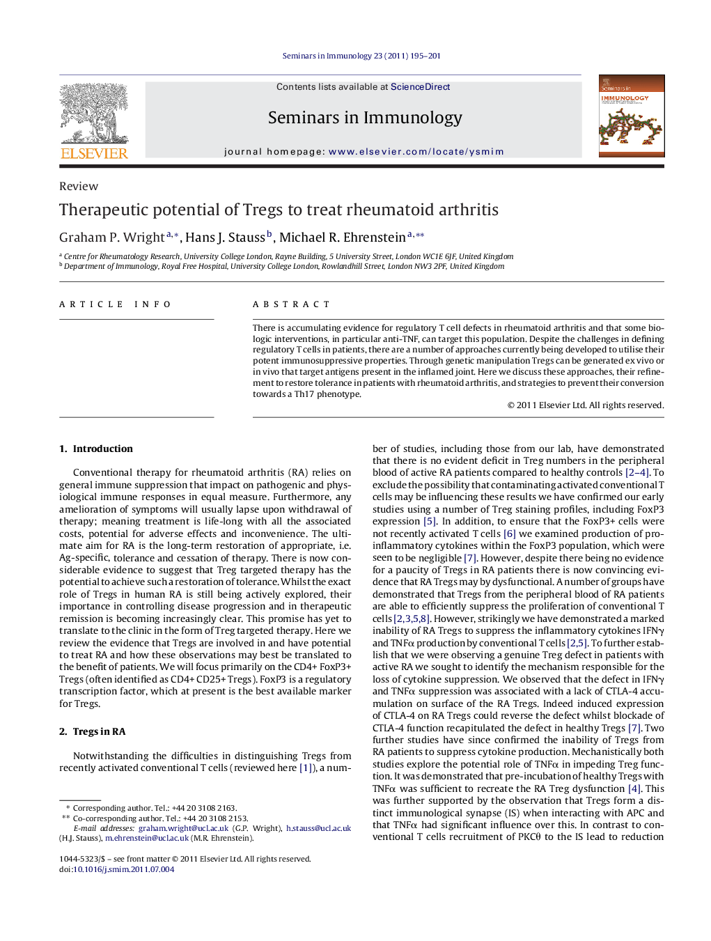 Therapeutic potential of Tregs to treat rheumatoid arthritis